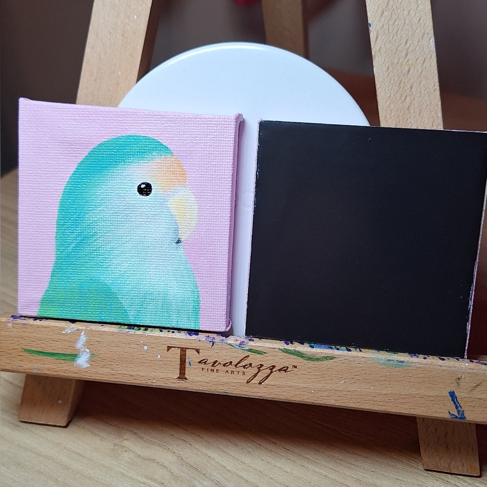 Rosy-faced Lovebirds Hand-painted Canvas Magnets - Set of 2 - Picture 7 of 9